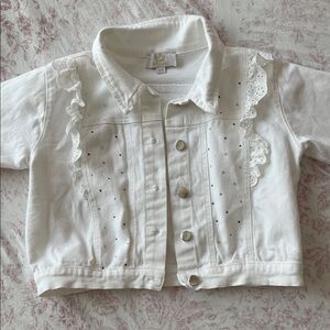 Elegant Kids White Denim Jacket with Ruffles